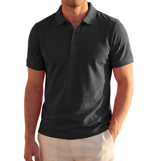 Camiseta Polo de Hombre INSPIRE CHIC Manga Corta Elástica Sólida Casual para Golf M Negro