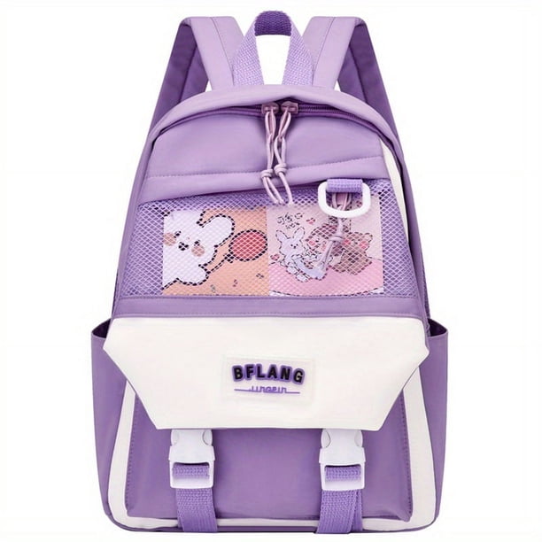 1pc Children's Backpack For Kindergarten Primary School, Travel Backpack For Boys And Girls, Cute Rabbit Pattern Design Backpack, Simple Preppy Contrast Color Backpack