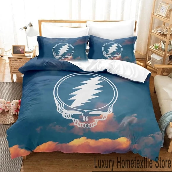v256 Bed Sheets Fashion Skull Grateful Dead Bedding Set Boys Girls Twin Queen King Size Duvet Cover Pillowcase Bed boys Adult Bedroom 3-Piece Bedding Set (1 Duvet Cover + 2 Pillow Shams) Bed Sheets ju