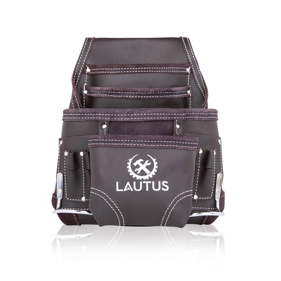 Bolsa de Herramientas de Cuero LAUTUS de 10 Bolsillos – Marrón Oscuro