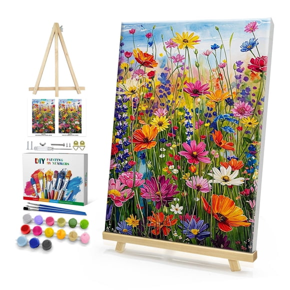 Kit de Pintura por Números HeeBenor Flores 20x30 cm con Caballeta