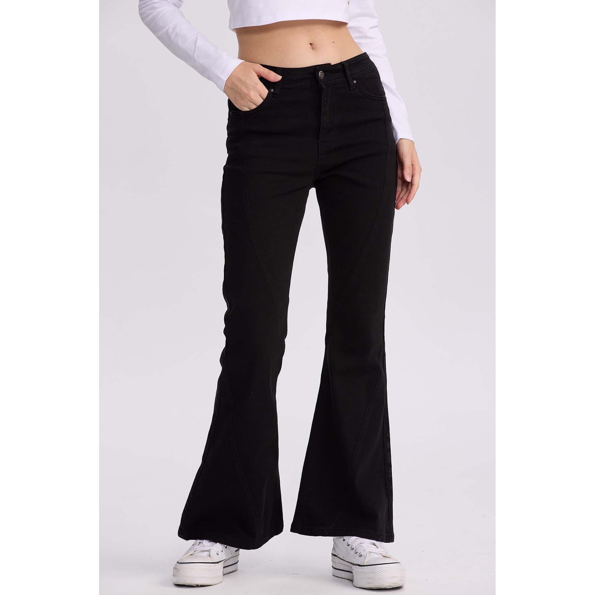 Fashionspark - Jeans Mujer Flare Color Line Negro