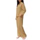 thumbnail image 4 of INSPIRE CHIC Conjunto de 2 Piezas para Mujer Ajuste Regular Camisa de Manga Larga con Hombro Caído y Botones Pantalones Casuales de Pierna Ancha para Trabajo Talla XX Grande Caqui, 4 of 5