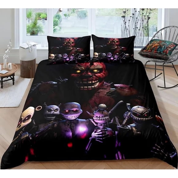 Nights -Favors D-uvet Co-ver for -Boys Girls Ki-ds Game Theme Teens B-ed Co-llec-tion Bedd-in-g Set Bedroom Decor NO Comforter 09-Fnaf Q Queen