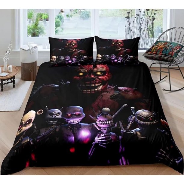 Nights -Favors D-uvet Co-ver for -Boys Girls Ki-ds Game Theme Teens B-ed Co-llec-tion Bedd-in-g Set Bedroom Decor NO Comforter 09-Fnaf Q Queen