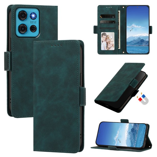 Funda Billetera Delgada para Motorola Moto G75 5G con Ranuras y Soporte Verde oscuro
