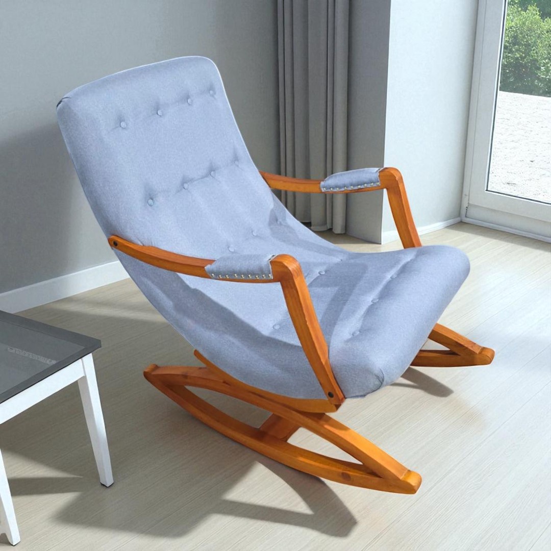 Diseños Valestrini - Silla Mecedora Con Apoya Brazo Lino Gris Claro