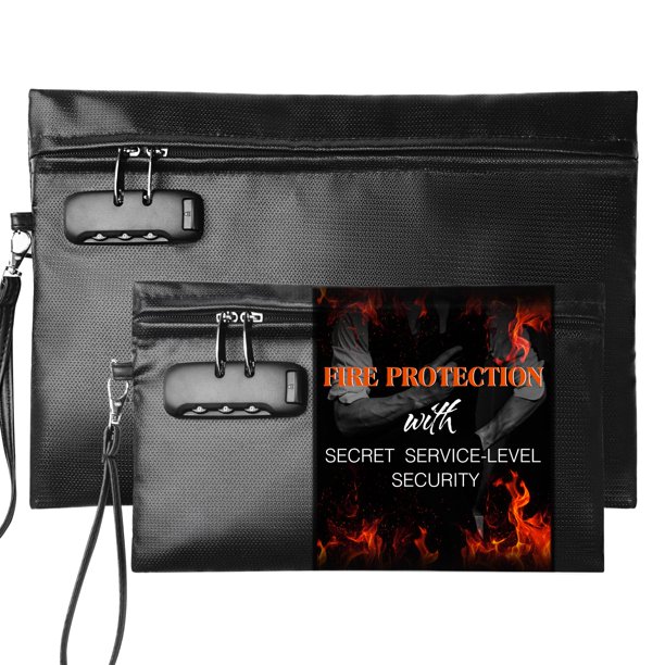 Juego de bolsas para documentos ignífugas CarryWise con candado 14 x 9.8" y 10.6 x 6.7"