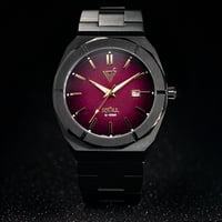 Vörðr - Reloj Hombre Sköll Negro Acero Inoxidable Zafiro Esfera Purpura Cuarzo Japonés 5Atm Fecha Moda