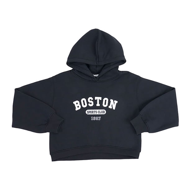 Poleron Niña Teen Crop Patch Sporty Negro Corona