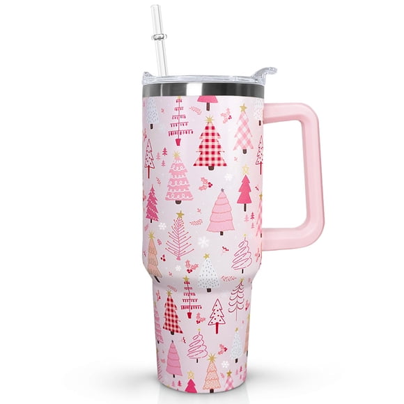Vaso de Bebida Ceovfoi 1200 ml Rosa con Árbol de Navidad