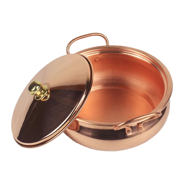 Olla de Cobre, Utensilios de Cocina de Cobre con Tapa, Cacerola Binaural, Olla para Shabu Shabu, Apta para Estufas de Inducción, para Uso Doméstico Y 20 centímetros