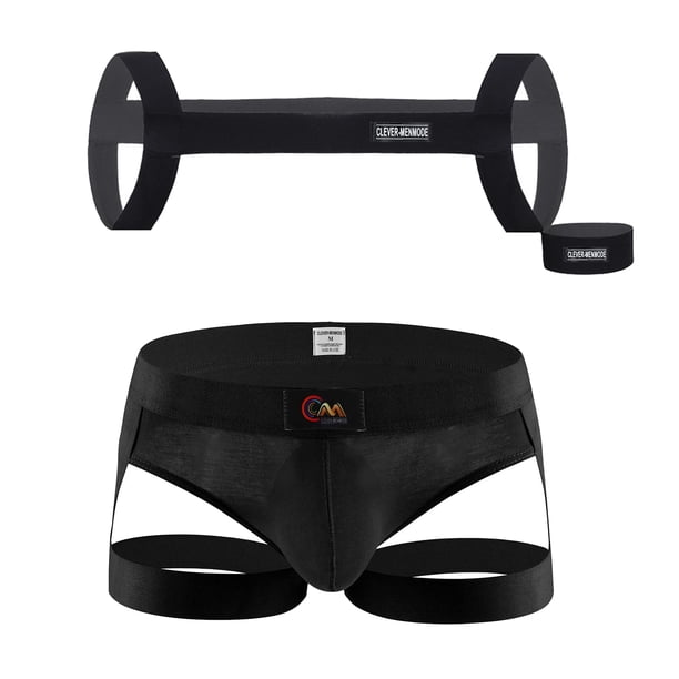 CLEVER-MENMODE Men's Sexy Harness Thong Elastic Halter BDSM Bondage Belt Fetish Costumes Male Body Strap Armband Underwear Set