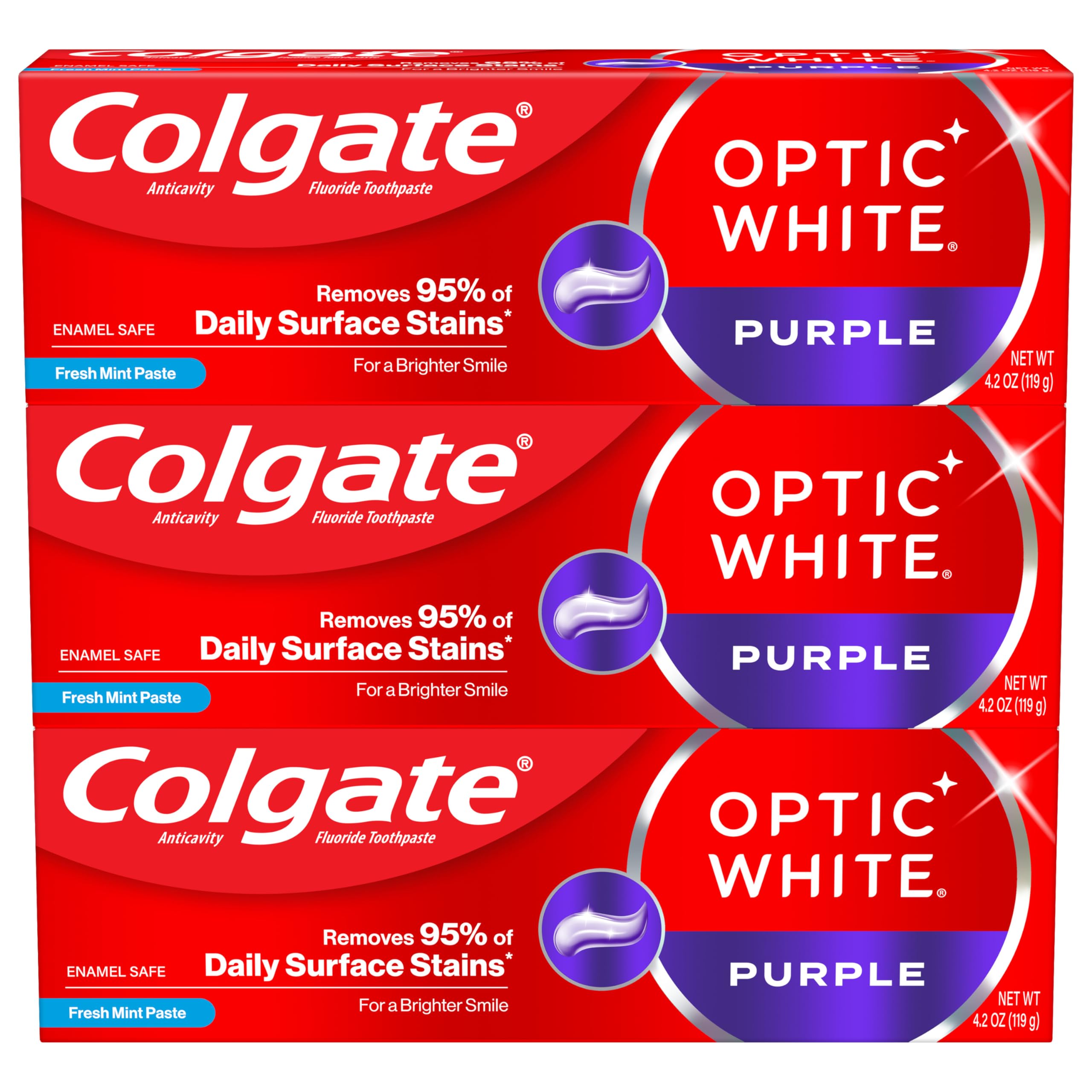 Pasta De Dientes Colgate Optic White Purple Para Blanquear Los Dientes, 125 Ml, Paquete De 3
