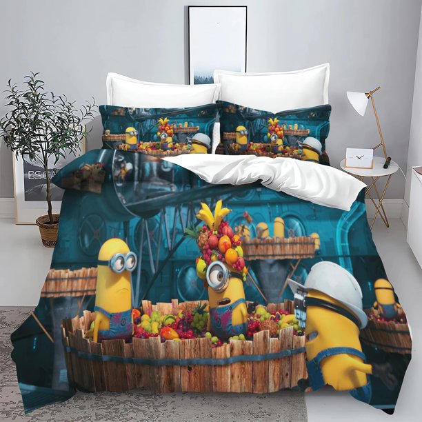 Cartoon animation yellow man series quilt cover soft home textile 100% polyester 3D digital printing bedding king size printing Bed Sheets