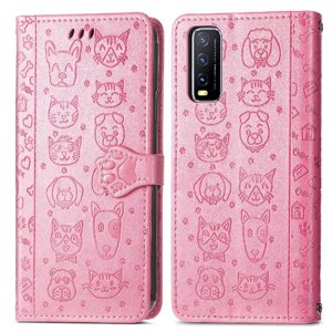 Funda Cartera Foxdock Para Vivo Y20 , Flip Pu Con Relieve De Gatos Y Perros, Tarjetero Y Soporte