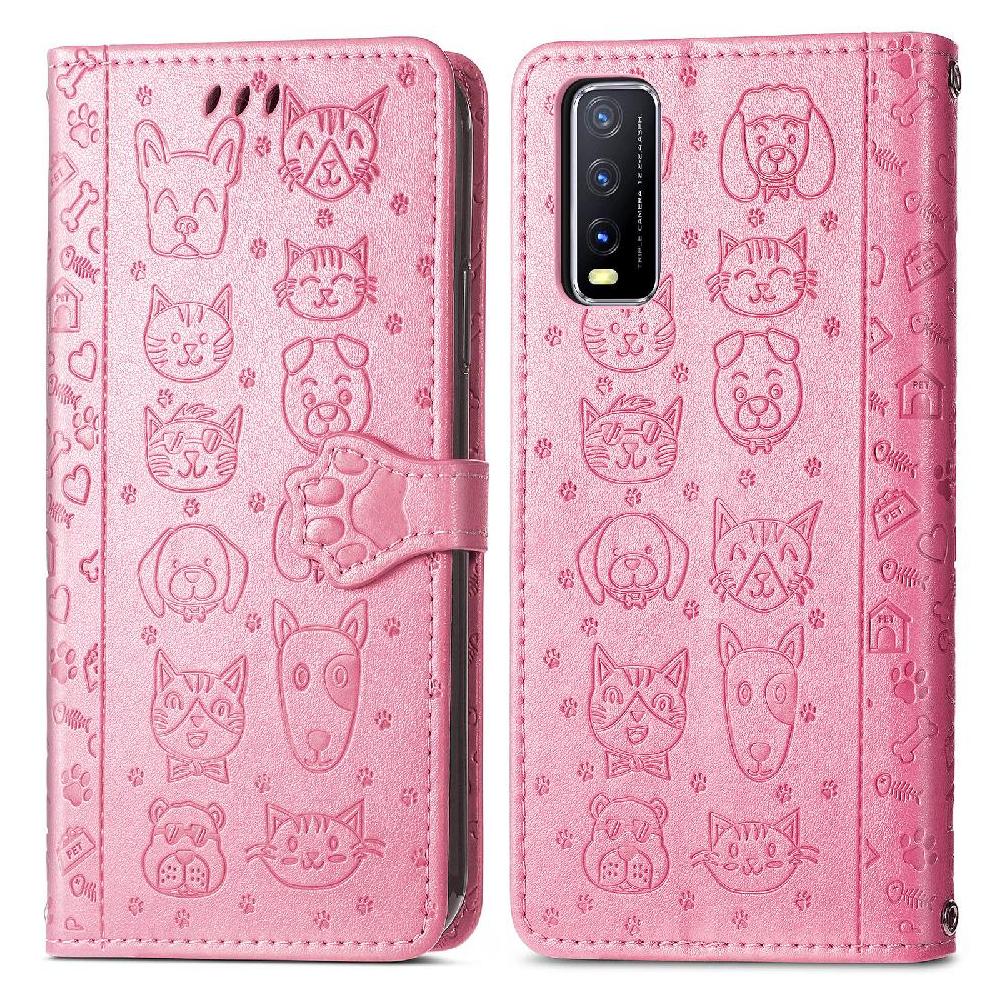 Funda Cartera Foxdock Para Vivo Y20 , Flip Pu Con Relieve De Gatos Y Perros, Tarjetero Y Soporte
