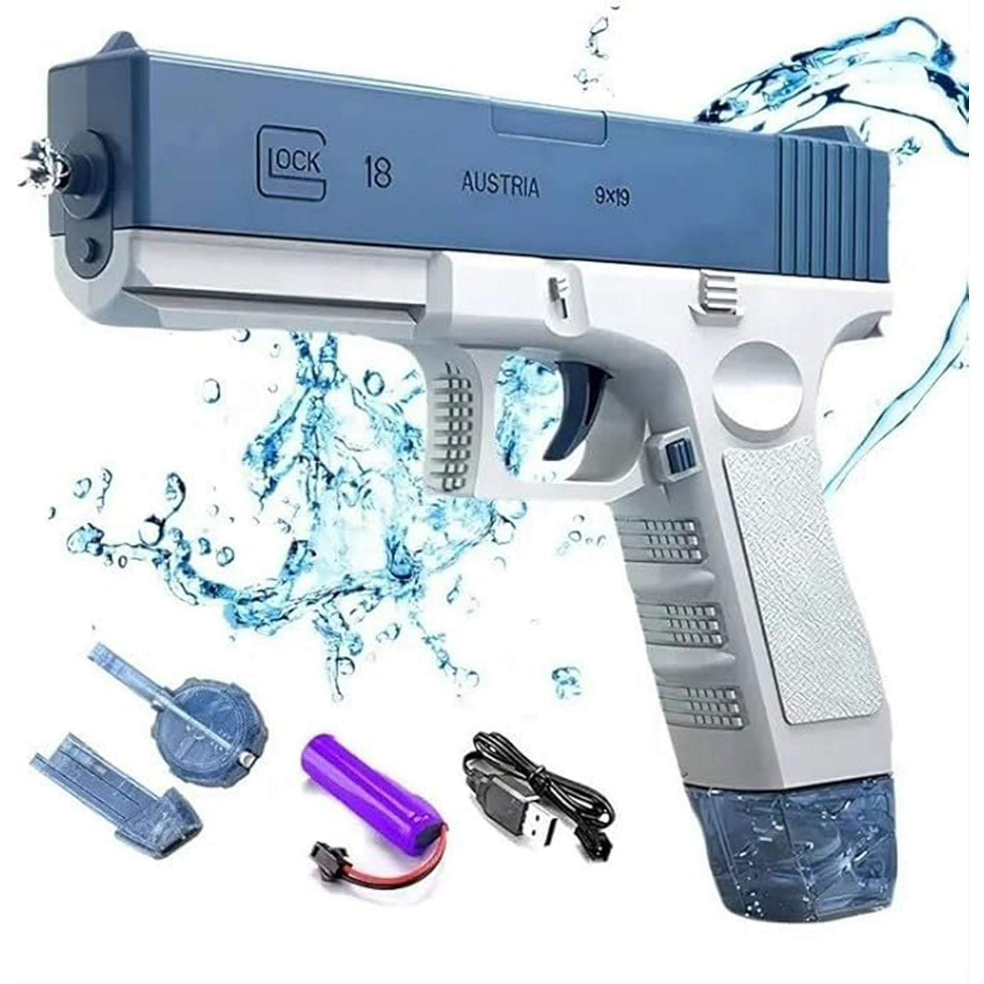 Veatool - Pistola De Agua Eléctrica De Juguete, Pistola De Agua Automática De Repetición, Diseño De Compartimento De Batería Impermeable, Con 2 Depósitos De Almacenamiento De Agua (azul)