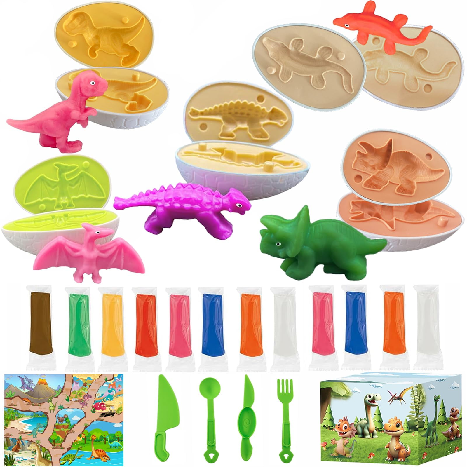 Set De Huevos De Dinosaurio Playdough Iceacrin Para Niños De 4 A 8 Años