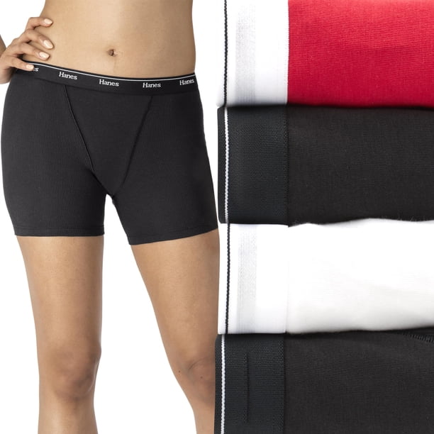 Pack de 4 bóxers tipo boxer brief de algodón para mujer Hanes, largo medio hasta el muslo