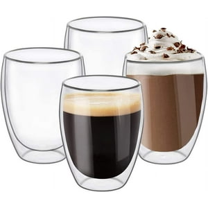 Wakeshome - Set 4 Tazas Espresso Doble Pared 250Ml Frio Caliente Sin Asa