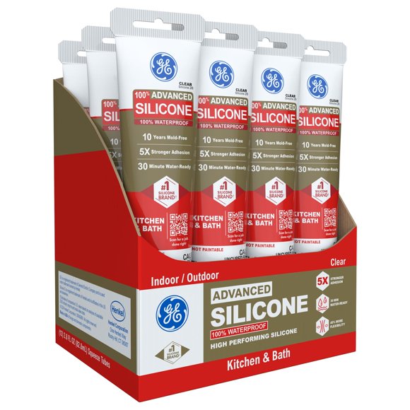 Sellador de silicona GE Advanced para cocina y baño, 82 ml x 12, transparente