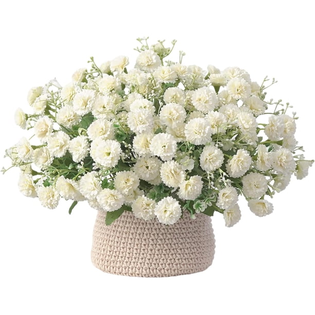 4 ramos de claveles pequeños de seda para decoración, ideal para sala de estar, comedor, dormitorio, oficina, jardín y casa de campo, interior y exterior.
