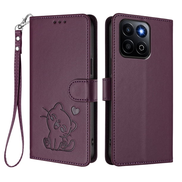 Carcasa Billetera de Cuero Sintético para Honor 400 Smart, Morado Oscuro