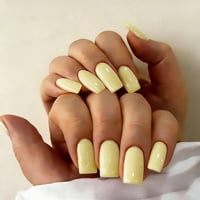 Press On Nails Joyvvew, Amarillo Pastel, Cuadrado Mediano, 28 Unidades