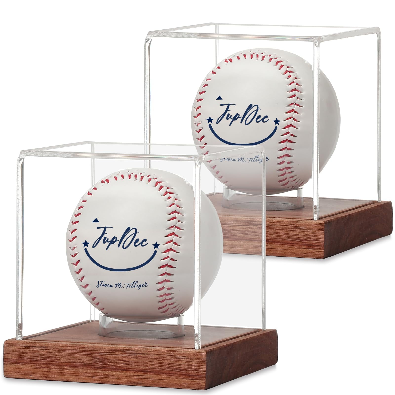 Vitrina De Béisbol Jupdec, Paquete De 2 Unidades, Base De Madera De Acacia