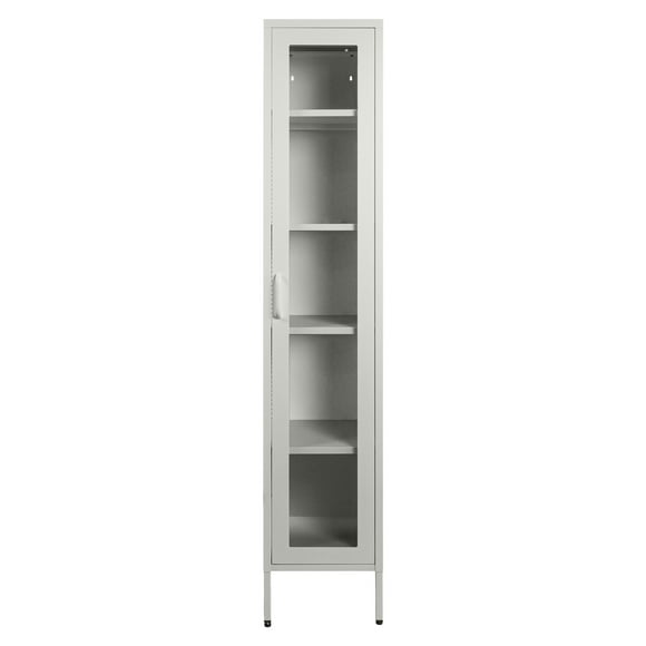 Estante tipo locker con puerta de vidrio y 4 repisas ajustables - Crema