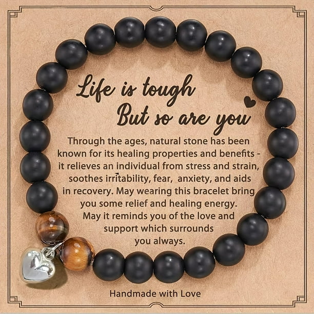 Love Heart Pendant Beaded Bracelet for Energy Healing and Relaxation - Perfect Gift with Card