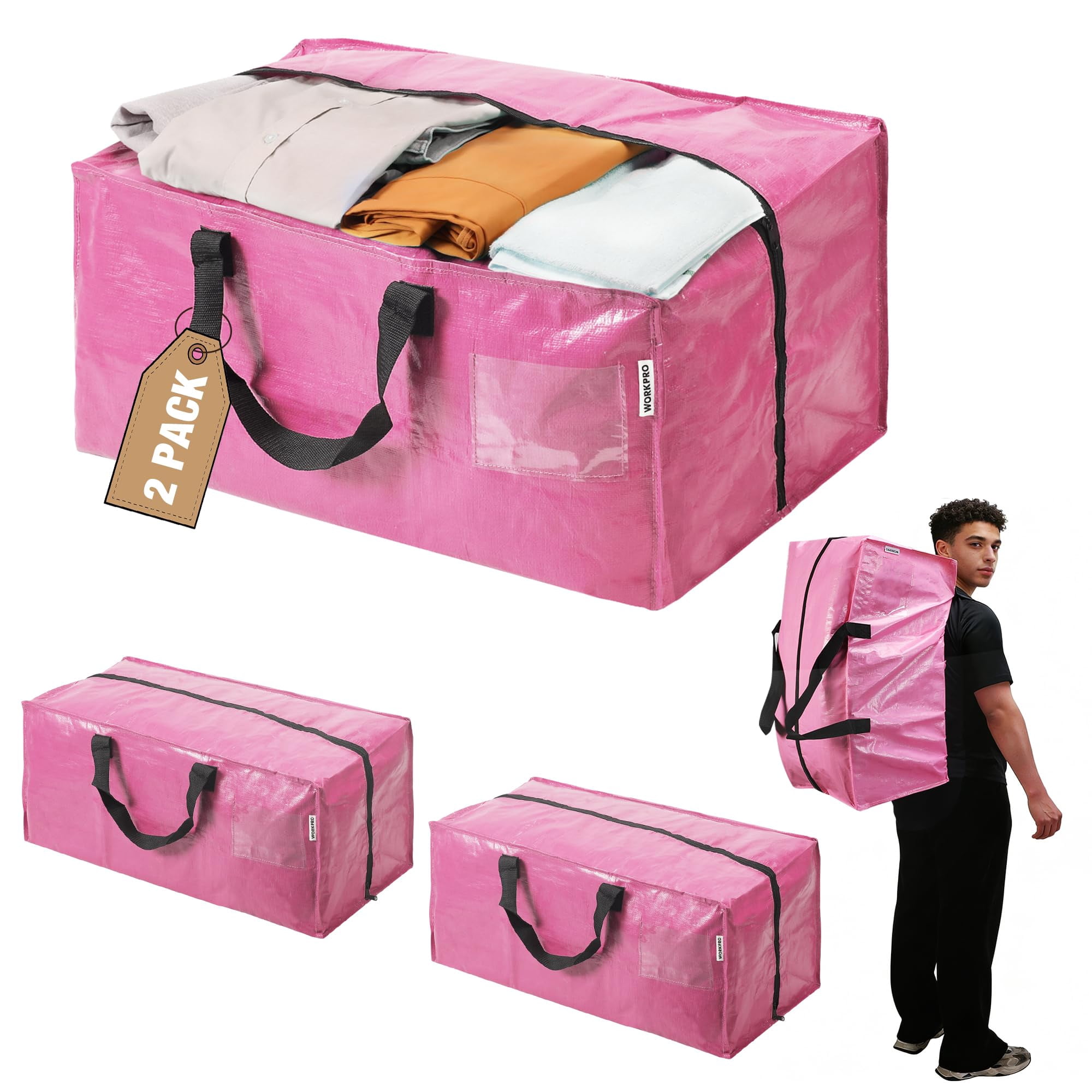 Bolsas De Mudanza Workpro Extra Grandes, Paquete De 2 Con Cierres Y Correas