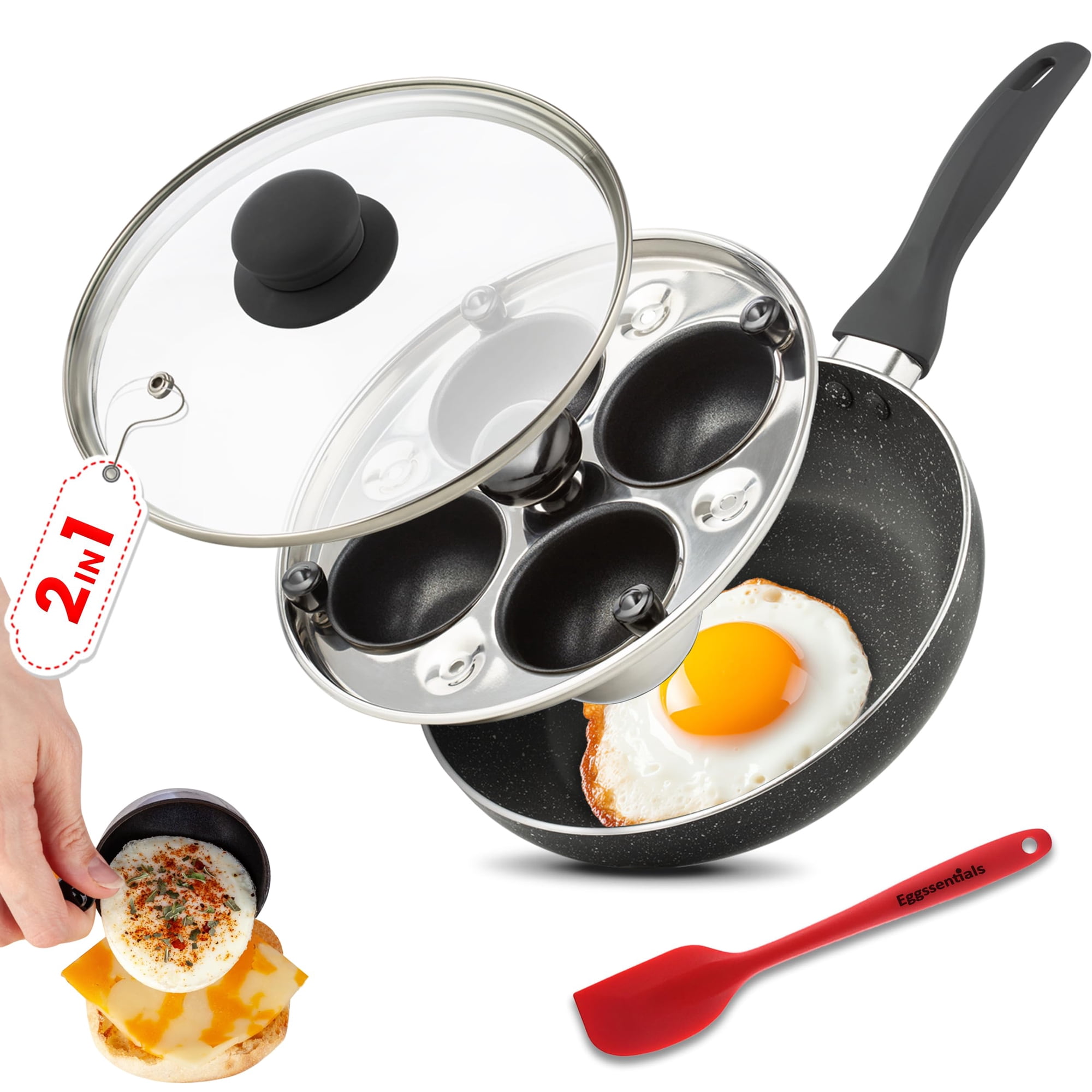 Sartén Para Huevos Y Sartén Para Escalfar Huevos Eggssentials, Granito, Antiadherente