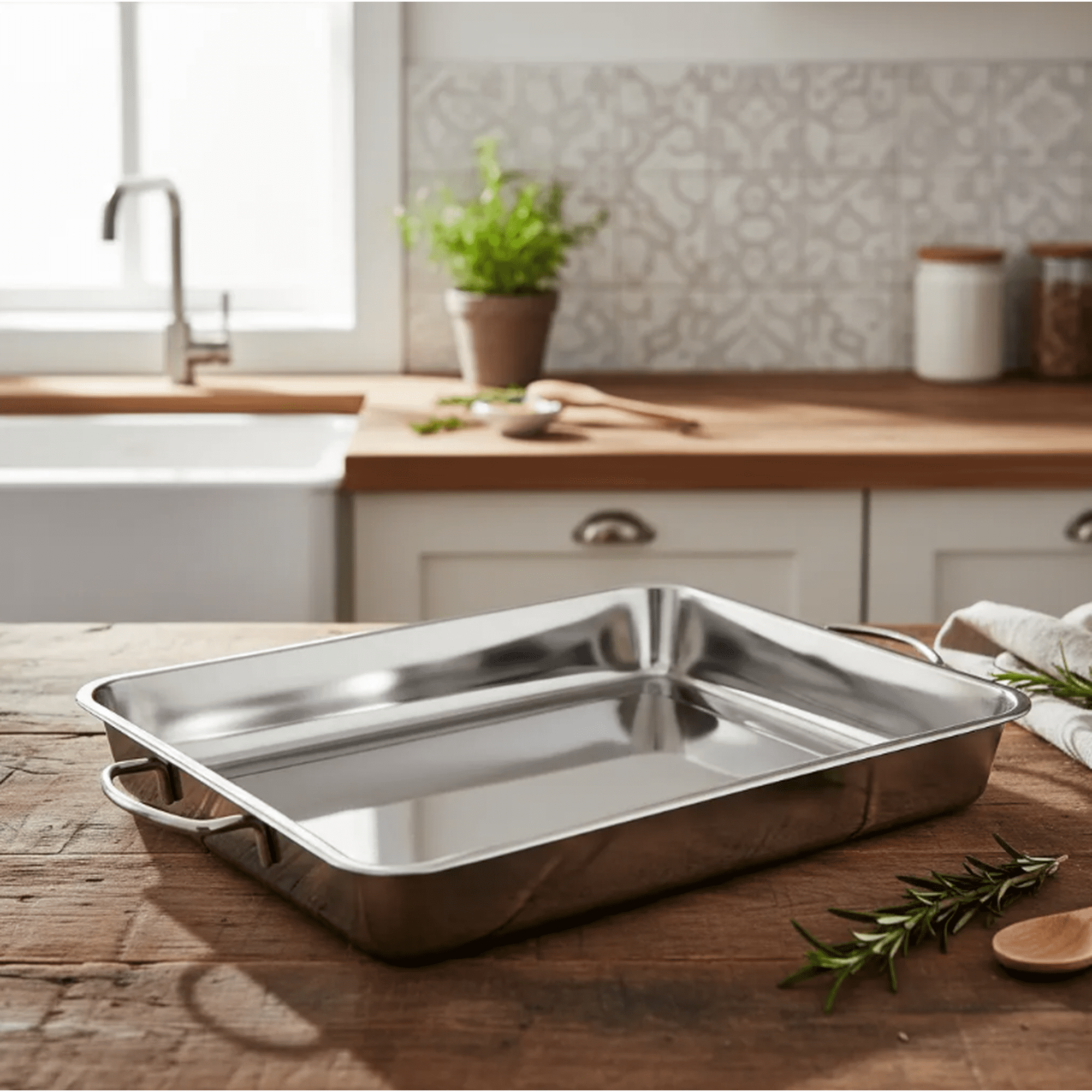 Genérico - Bandeja Asadera Acero Inoxidable 50x35cm Para Horno Con Asas