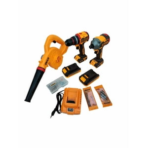 Kit Inalámbrico 3En 1 Atornillador De Impacto 285Nm+Taladro Percutor 76Nm+Soplador Ingco 2Bat