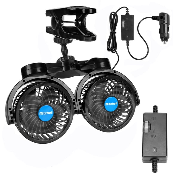 Ventilador Hynoo para coche, 12 V, doble cabezal, giratorio 360°, para vehículo