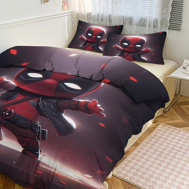 Avengers Deadpool 3 Piece Bed Set Warm And Comfortable Kawaii Bedding Set Cute Soft Microfiber Bedclothes