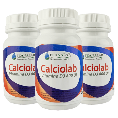 Pranalab - Calcio + Vitamina D 800Ui Pack 3 Frascos 180 Cápsulas