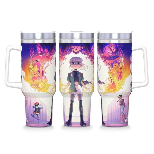 Jentry Chau vs. Vaso aislado de acero inoxidable con asa, diseño temático, regalo para familia, amigos y fans; incluye pajita y encaja en el portavasos estándar, 40 oz