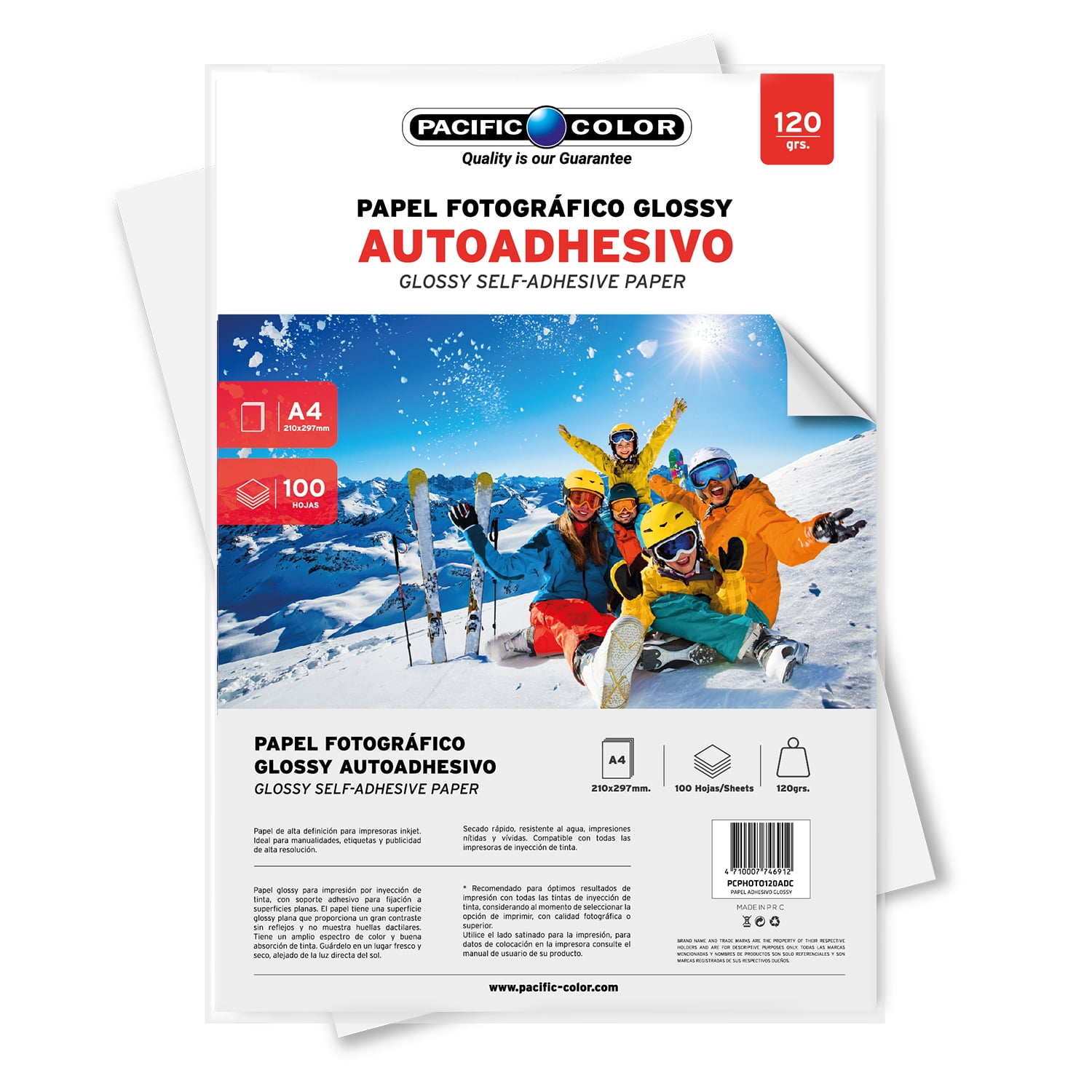 Pacific Color - 100 Hojas Papel Fotográfico Autoadhesivo A4 120grs - Ps