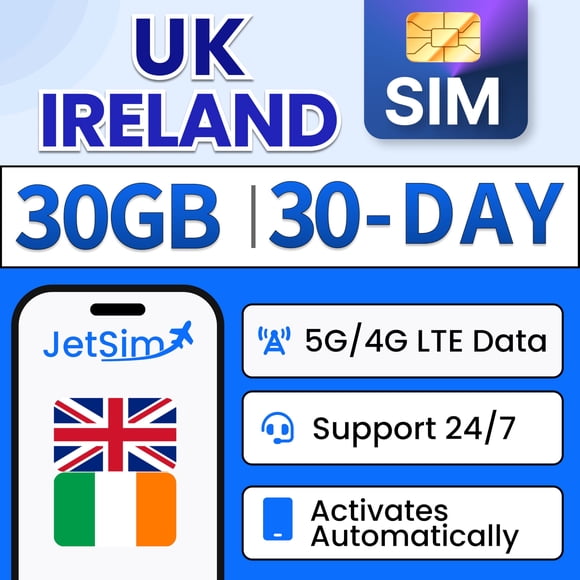 Tarjeta SIM JETSIM Reino Unido 30 GB de datos ilimitados por 30 días