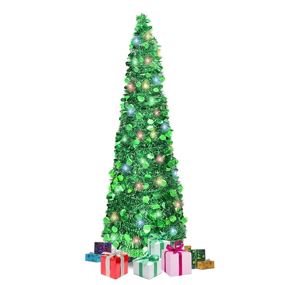 Árbol de Navidad Kungfuking de 5 pies con 90 luces LED y lentejuelas verdes