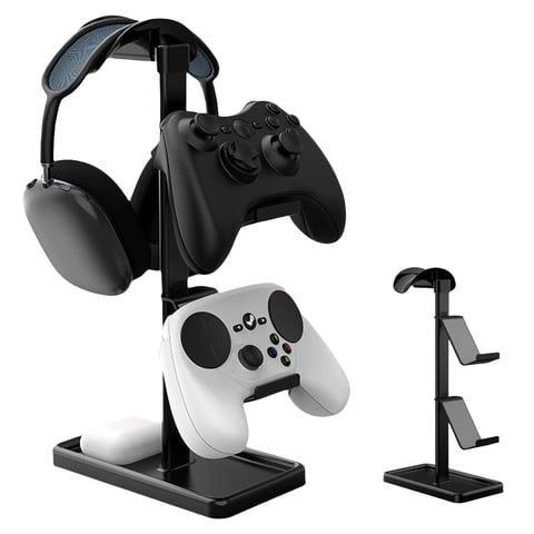 Genérico - 3 En 1 Soporte Para Auriculares Y Mandos De Juegos Para Airpods Max/Playstation/Xbox - Estante Para Pantalla De Escritorio De Aleación De Aluminio Y Madera - Negro