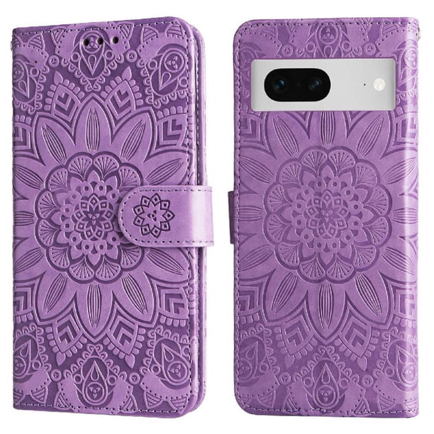 Funda tipo cartera FOXDOCK para Google Pixel 7 , diseño girasol en relieve, cuero PU, cierre magnético, soporte y tarjetero
