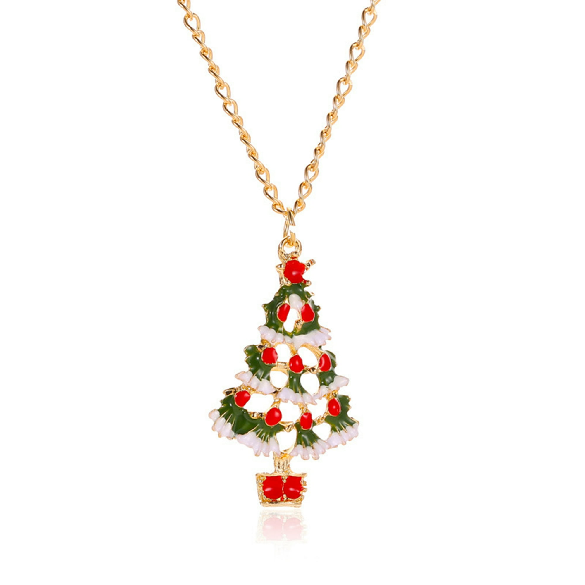 Veat00l - 1 Collar De Navidad, Collar En Forma De Árbol De Navidad, Elegante Árbol De Navidad De Resina Multicolor, Regalo De Collar De Árbol De Navidad Para Mujeres