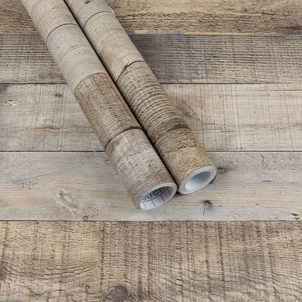 1pc Natural Wood Grey Wood Contact Paper Peel And Stick Wallpaper, Self Adhesive Removable Vintage Faux Wood Wall Paper Plank Shelf, Home Decoration Kitchen Counter Cover Use