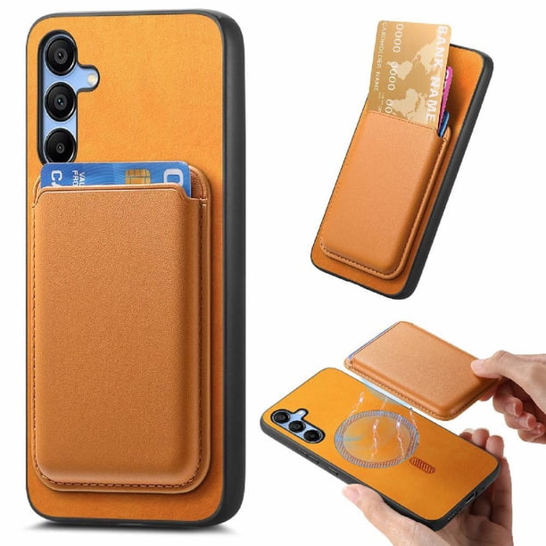 Funda de Cuero Magnética con Tarjetero para Samsung Galaxy A15 Cubierta Delgada Amarillo