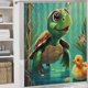 thumbnail image 5 of Bebé tortuga-theme 4-Piece Shower Curtain Set with Rugs, Waterproof Bathroom Decor Set Includes Bath Mat, U-Shaped Rug, Toilet Lid Cover and Curtain with Hooks, 5 of 6