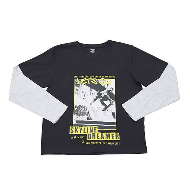 Polera Niño Teen Doble Manga Negro Corona